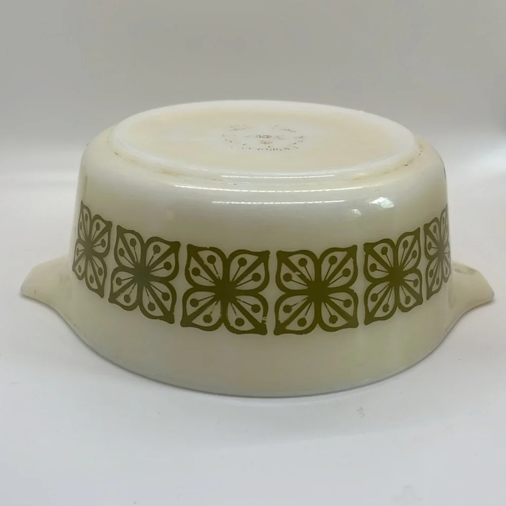 Vintage PYREX Square Flowers White and Green Patterned Mixing Bowl